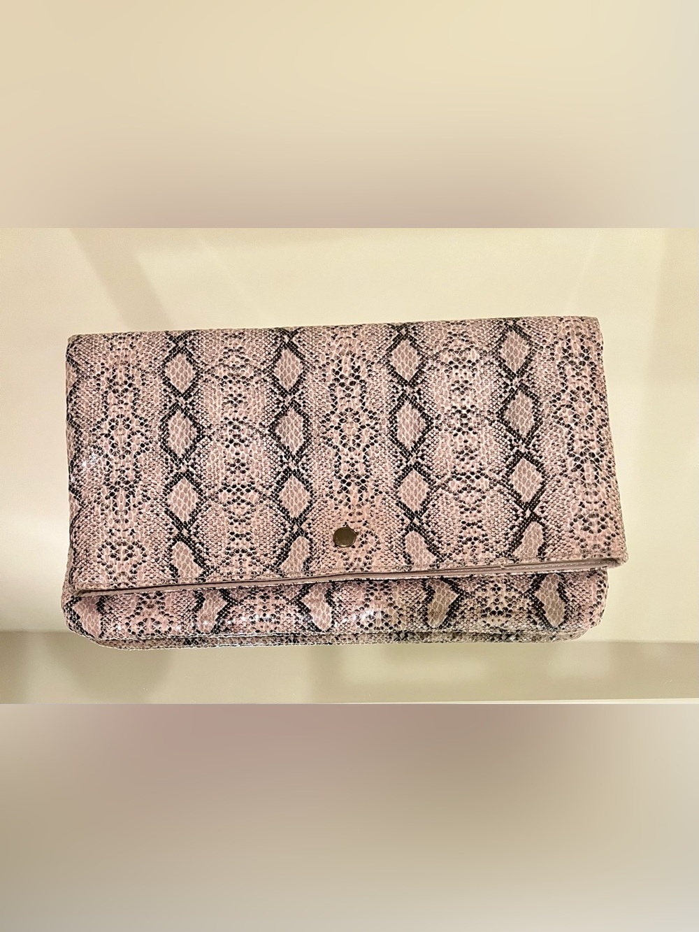 Snake-Print Tan Foldover Clutch Wallet